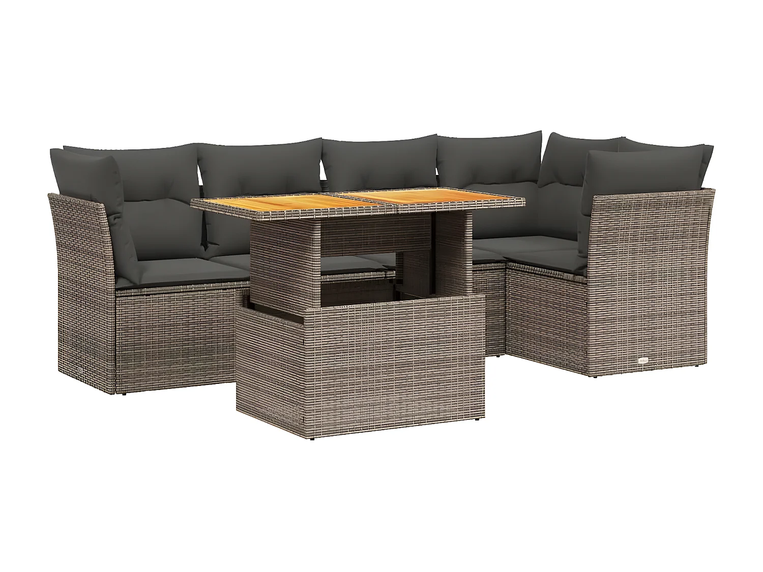 Salon de jardin 5 pièces avec coussins gris résine tressée