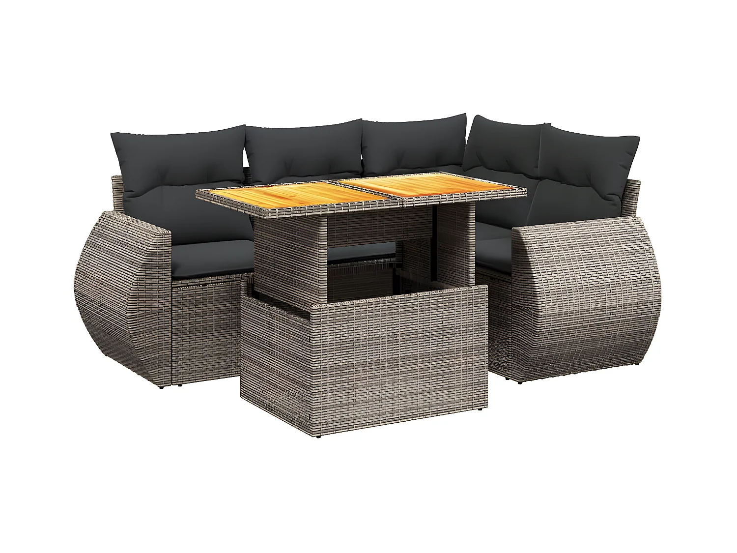 Salon de jardin 5 pièces avec coussins gris résine tressée