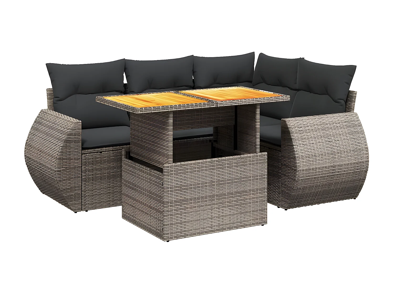 Salon de jardin 5 pièces avec coussins gris résine tressée