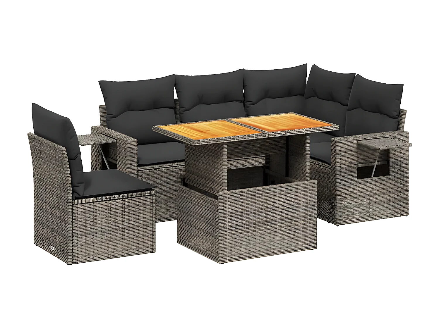 Set de muebles de jardín 6 piezas y cojines ratán sintético gris