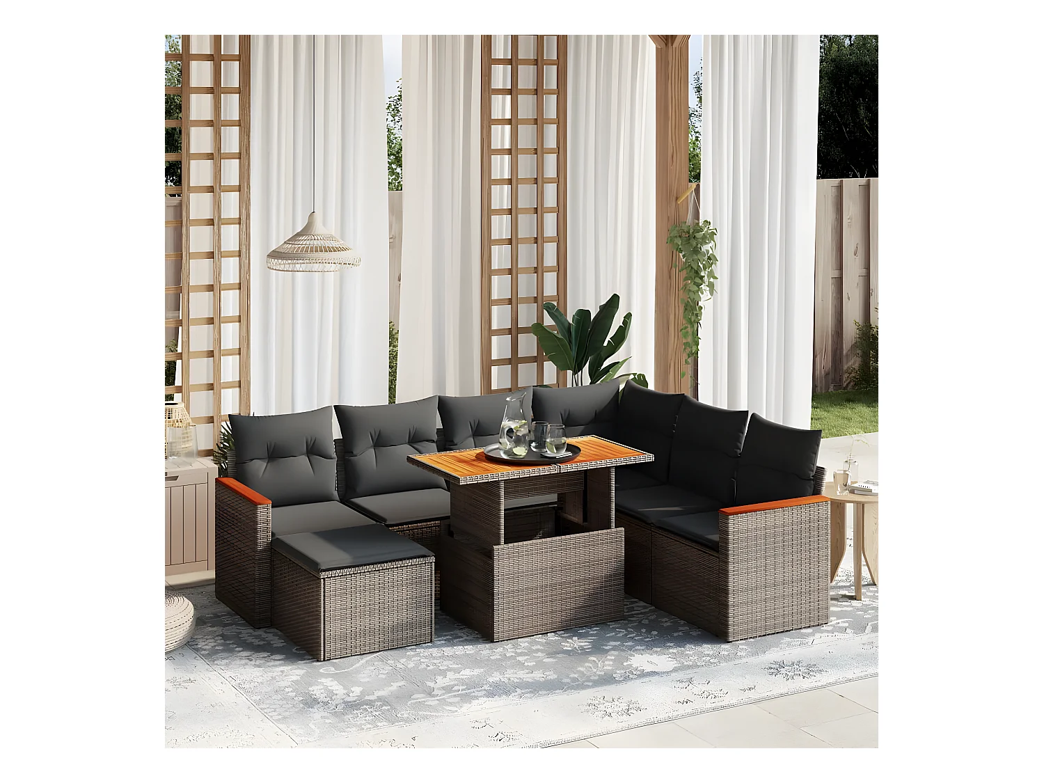 8-delige Loungeset met kussens poly rattan grijs