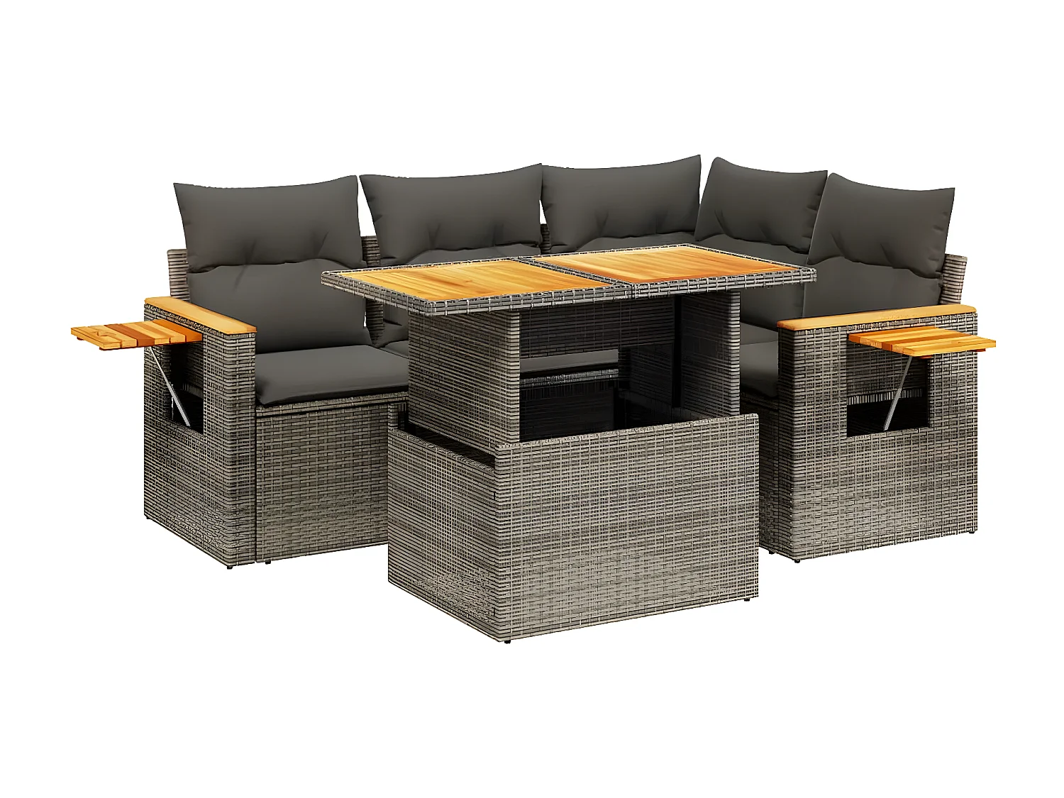 Salon de jardin 5 pièces avec coussins gris résine tressée