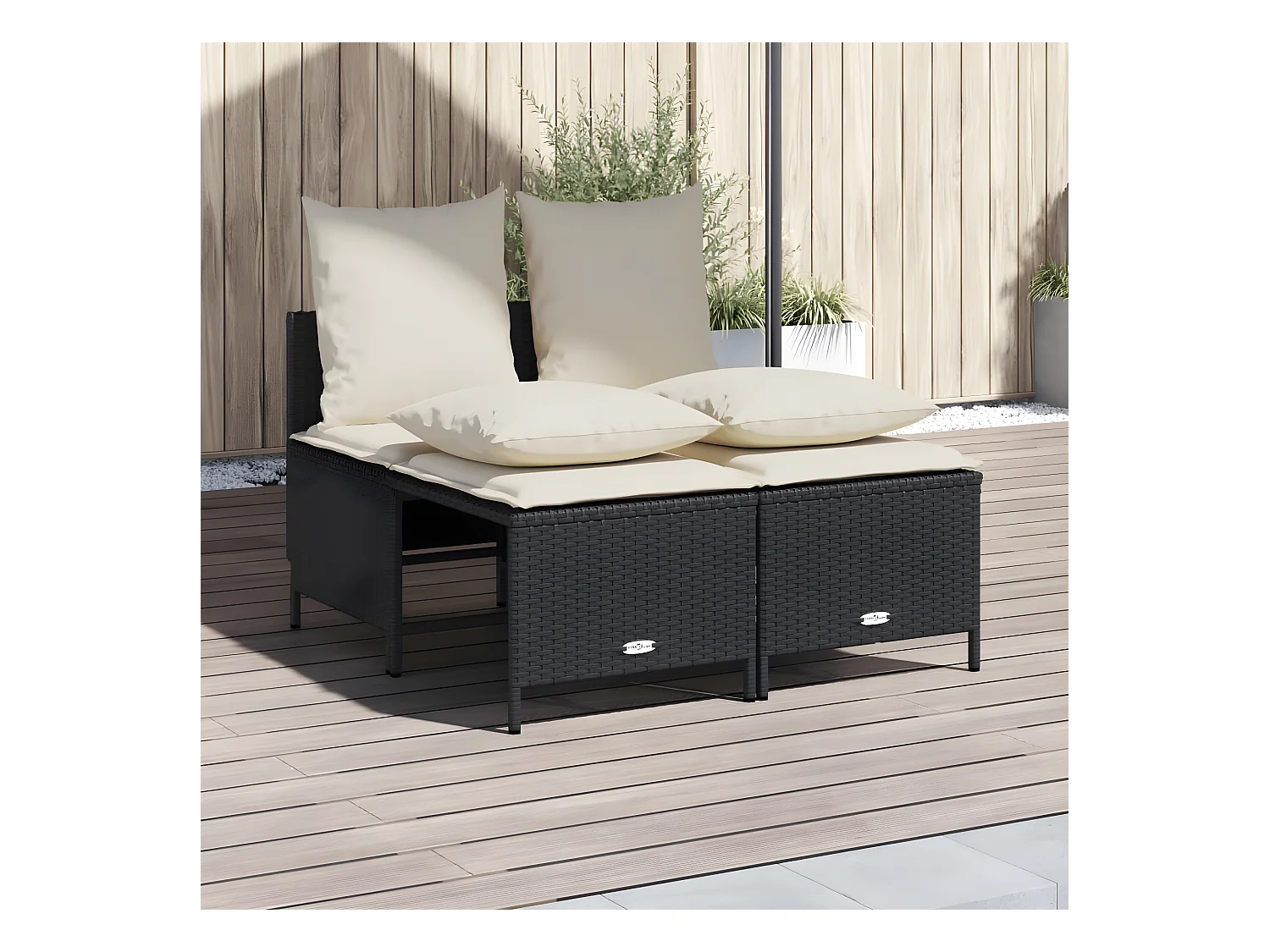 Salon de jardin 4 pièces avec coussins noir résine tressée