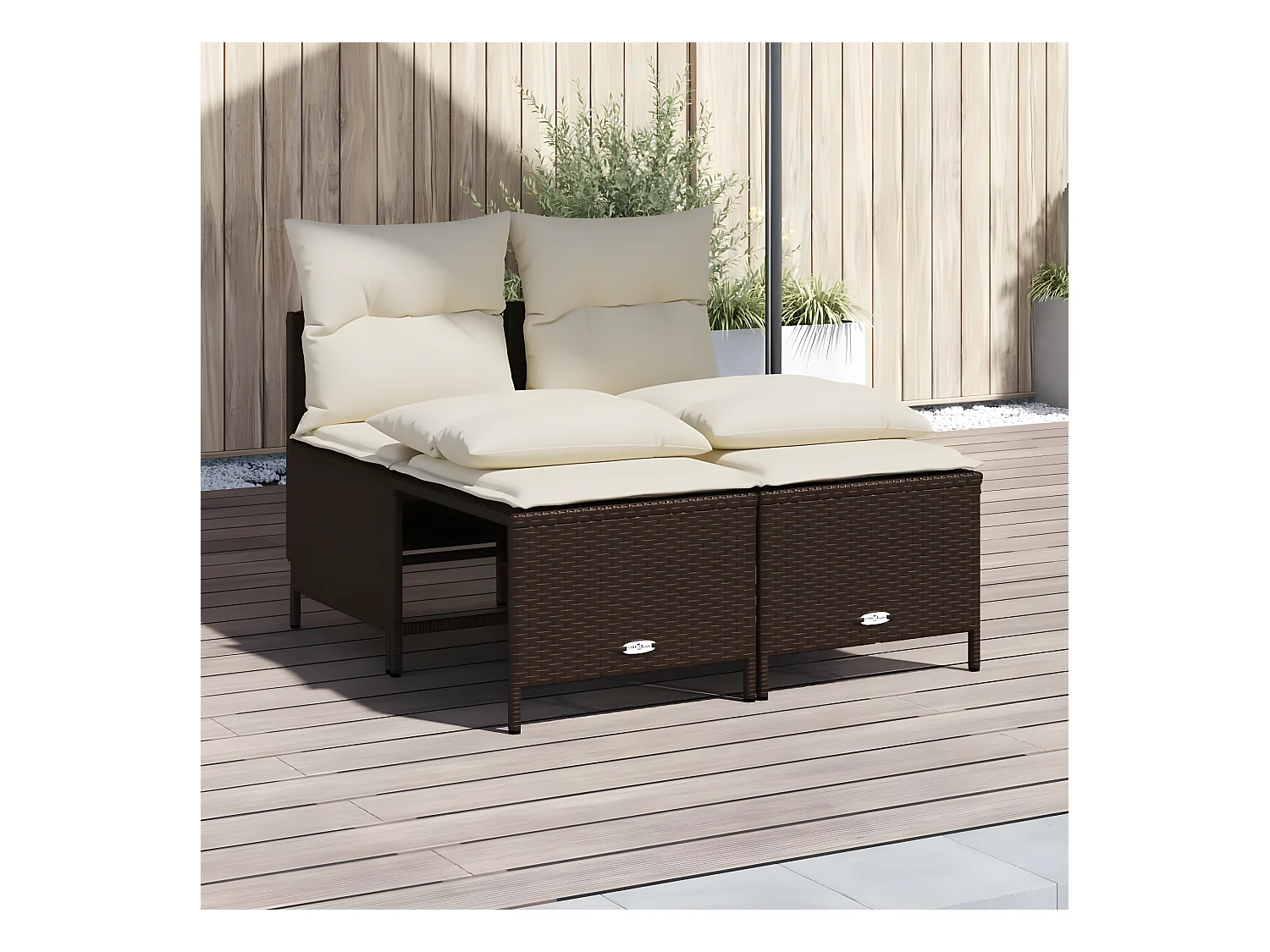 Salon de jardin 4 pièces avec coussins marron résine tressée