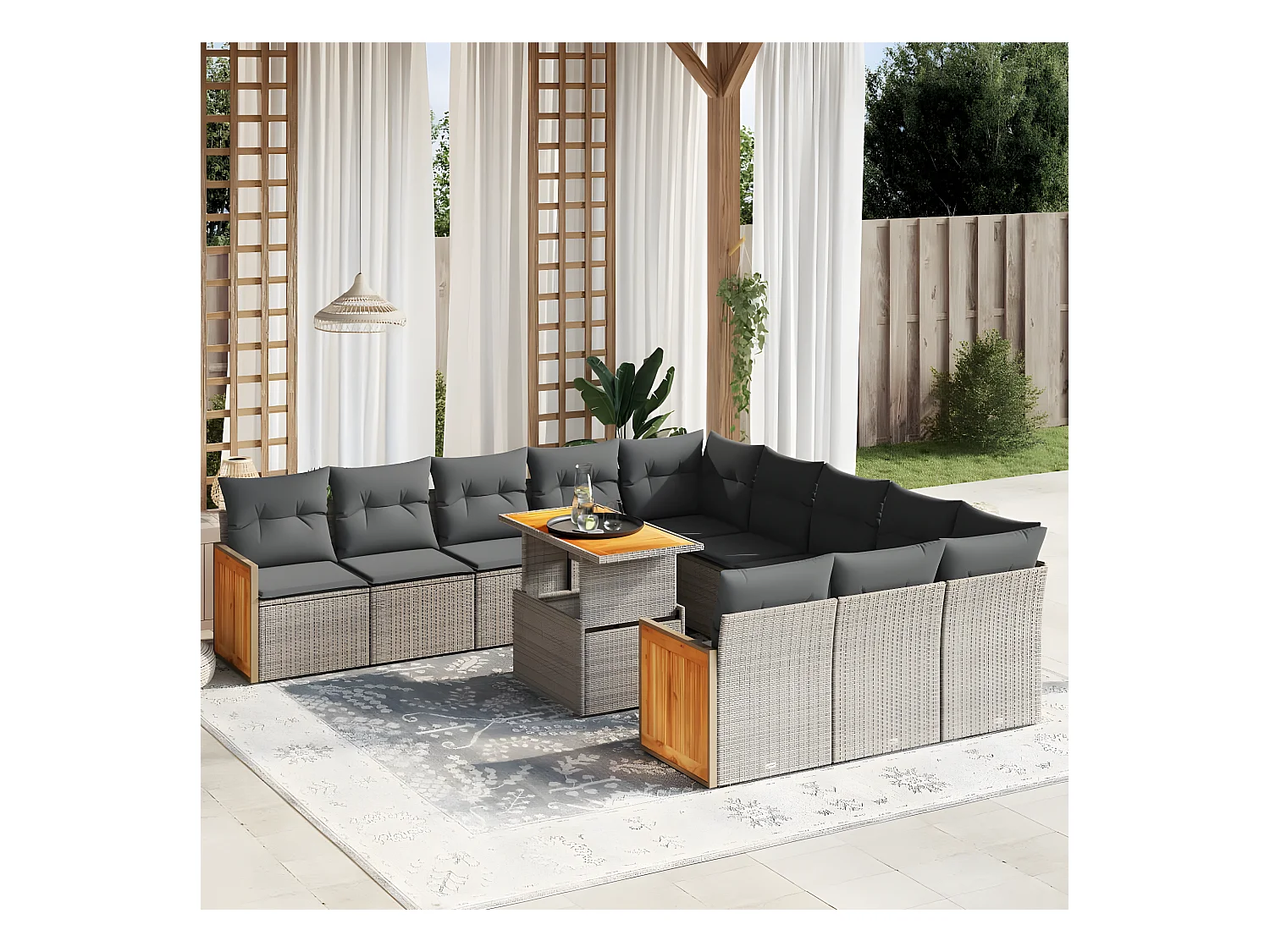 11-delige Loungeset met kussens poly rattan grijs