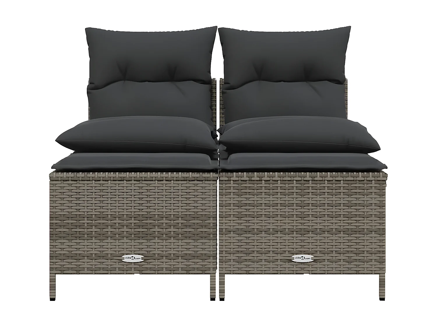 4 peças conjunto sofás de jardim c/ almofadões vime PE cinzento