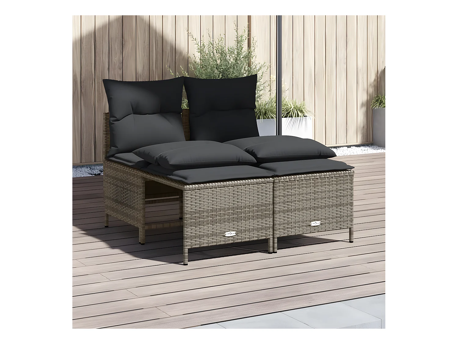 Salon de jardin 4 pièces avec coussins gris résine tressée