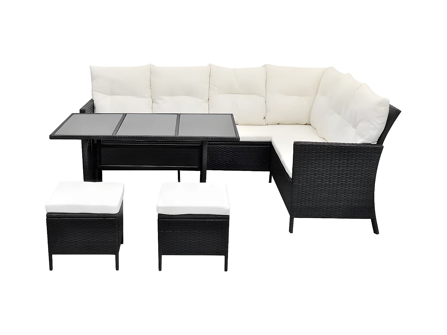 Salon de jardin 4 pièces avec coussins Résine tressée Noir