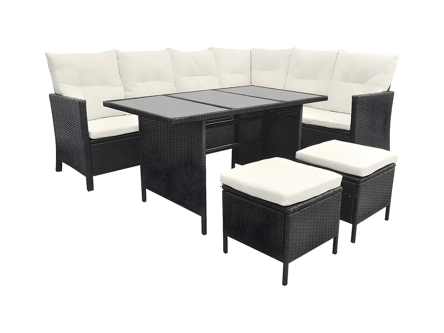 Salon de jardin 4 pièces avec coussins Résine tressée Noir