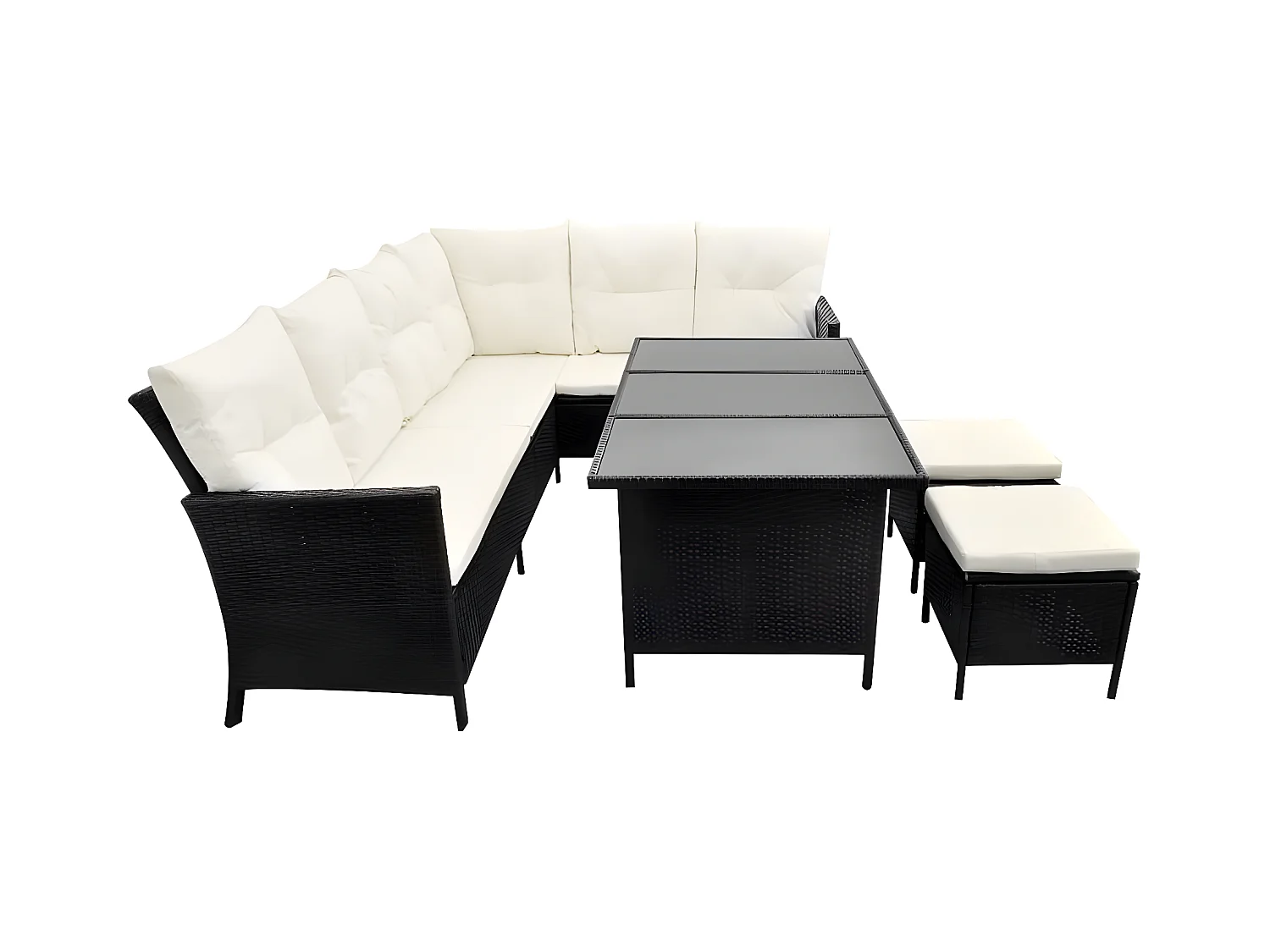 Salon de jardin 4 pièces avec coussins Résine tressée Noir