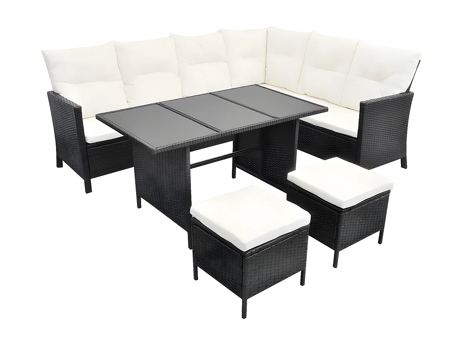 Set de muebles de jardín 4 piezas y cojines ratán sintético negro