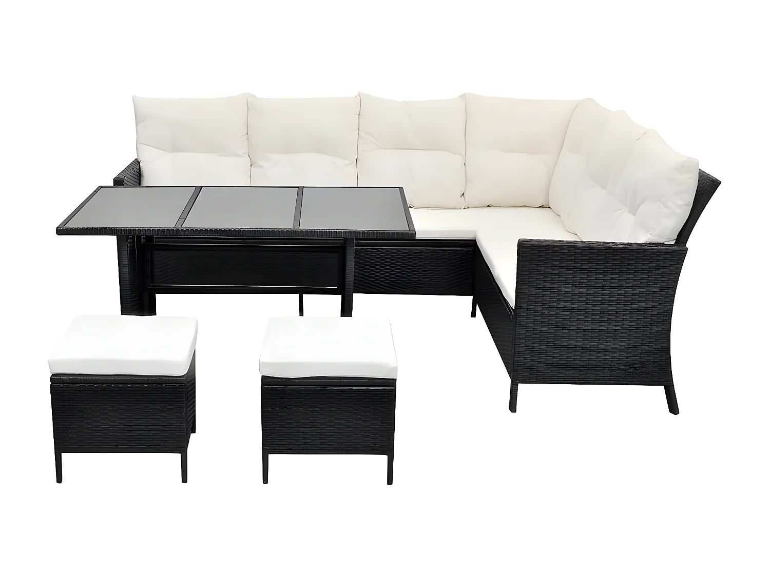 Set de muebles de jardín 4 piezas y cojines ratán sintético negro