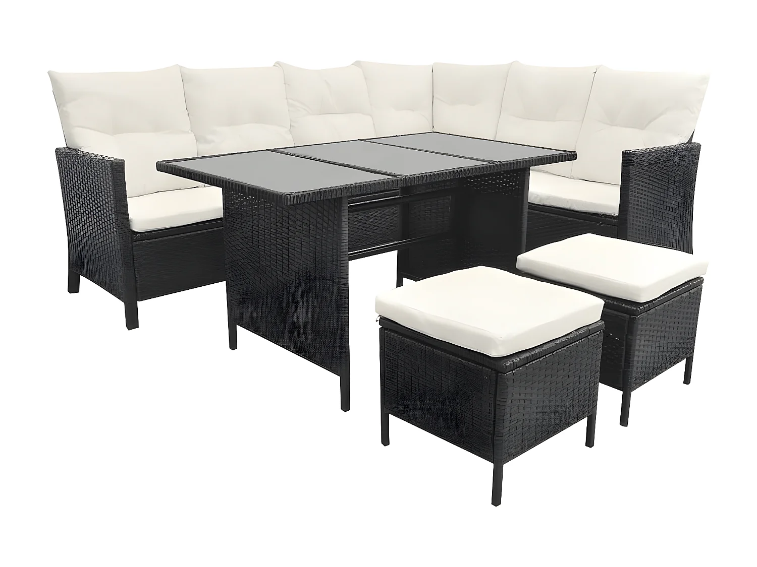 Set de muebles de jardín 4 piezas y cojines ratán sintético negro