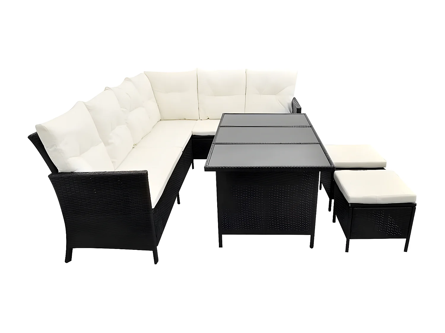Set de muebles de jardín 4 piezas y cojines ratán sintético negro