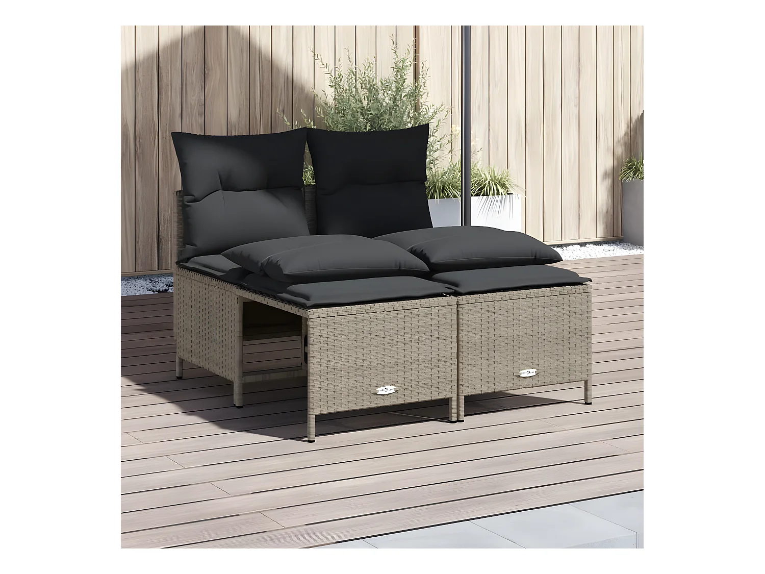 Salon de jardin 4 pièces avec coussins gris clair résine tressée
