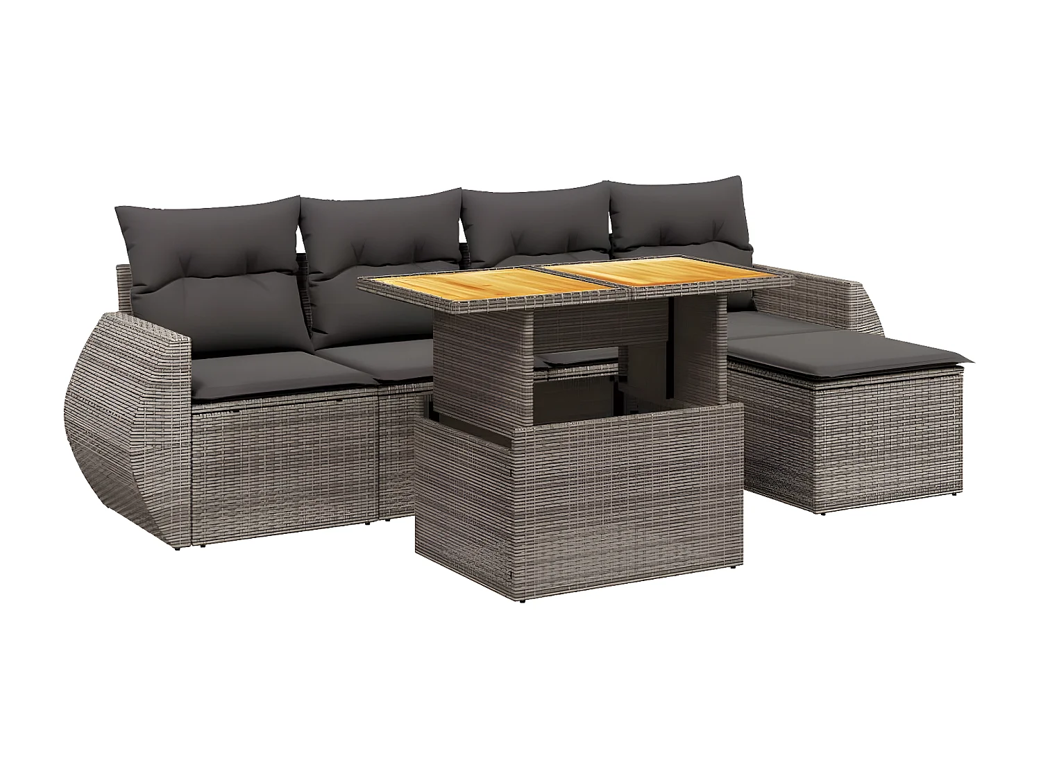 Salon de jardin 6 pièces avec coussins gris résine tressée