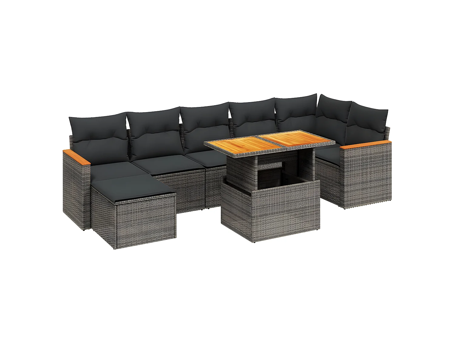 Set de sofás de jardín 8 piezas y cojines ratán sintético gris