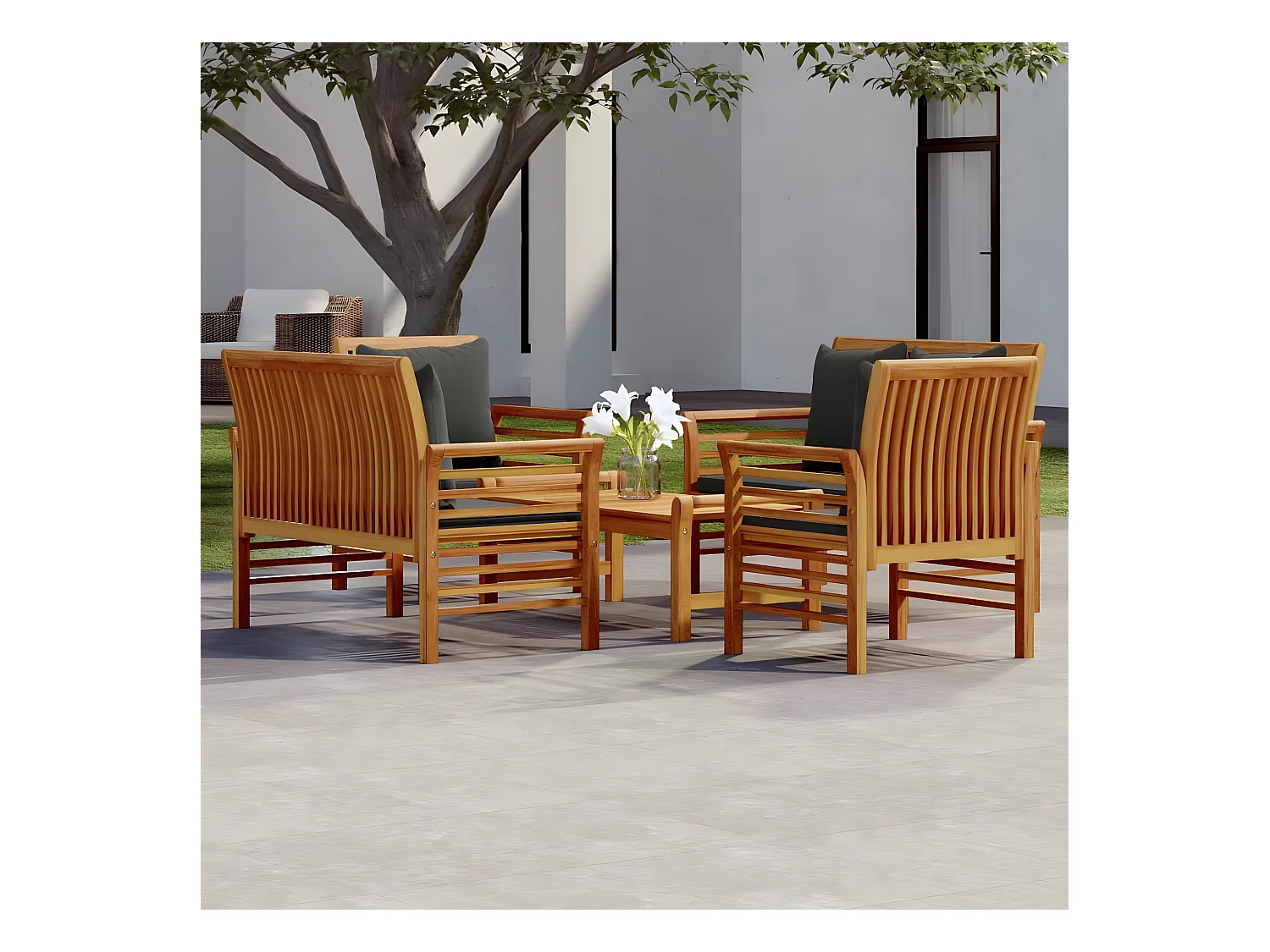 Salon de jardin 5 pièces avec coussins Bois massif d'acacia