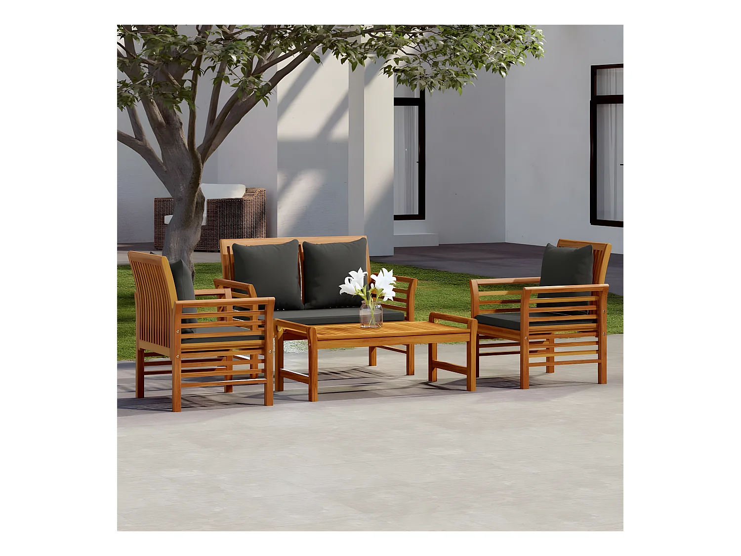 Salon de jardin 4 pièces avec coussins Bois massif d'acacia