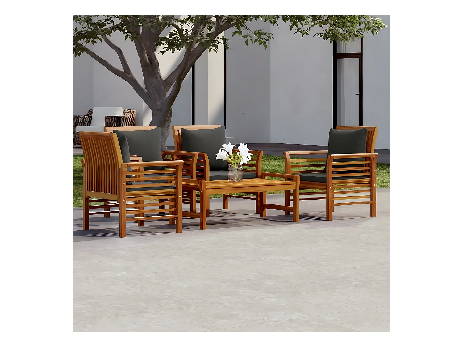Salon de jardin 5 pièces avec coussins Bois massif d'acacia