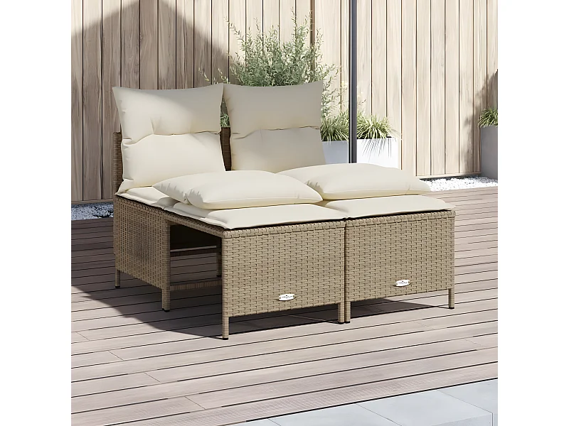 4 peças conjunto de sofás para jardim c/ almofadões vime PE bege