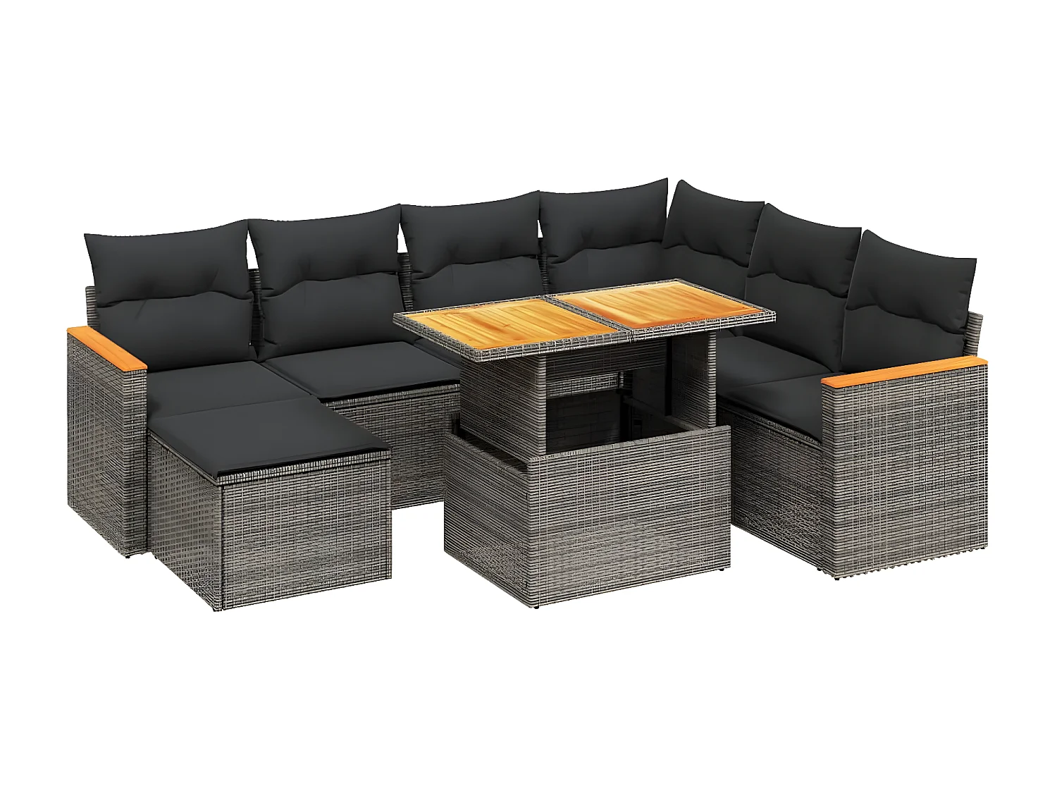 Set de sofás de jardín 8 piezas y cojines ratán sintético gris