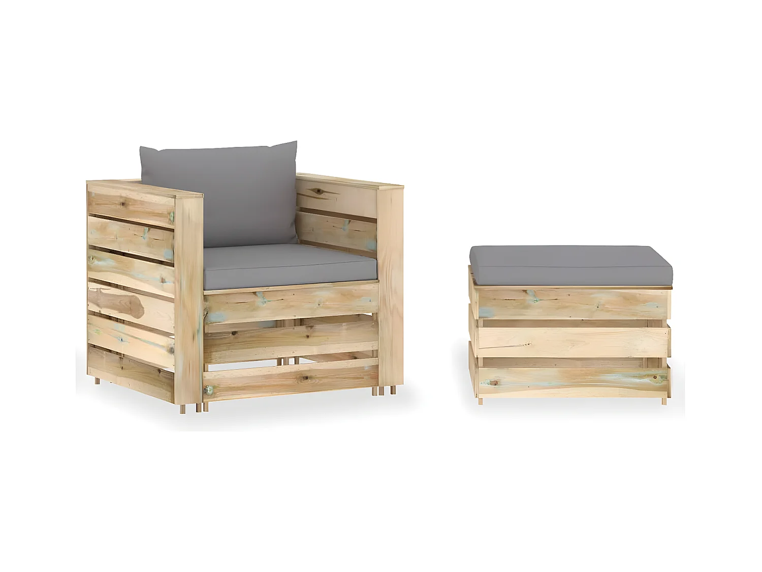 Muebles de jardín 2 piezas con cojines madera impregnada verde