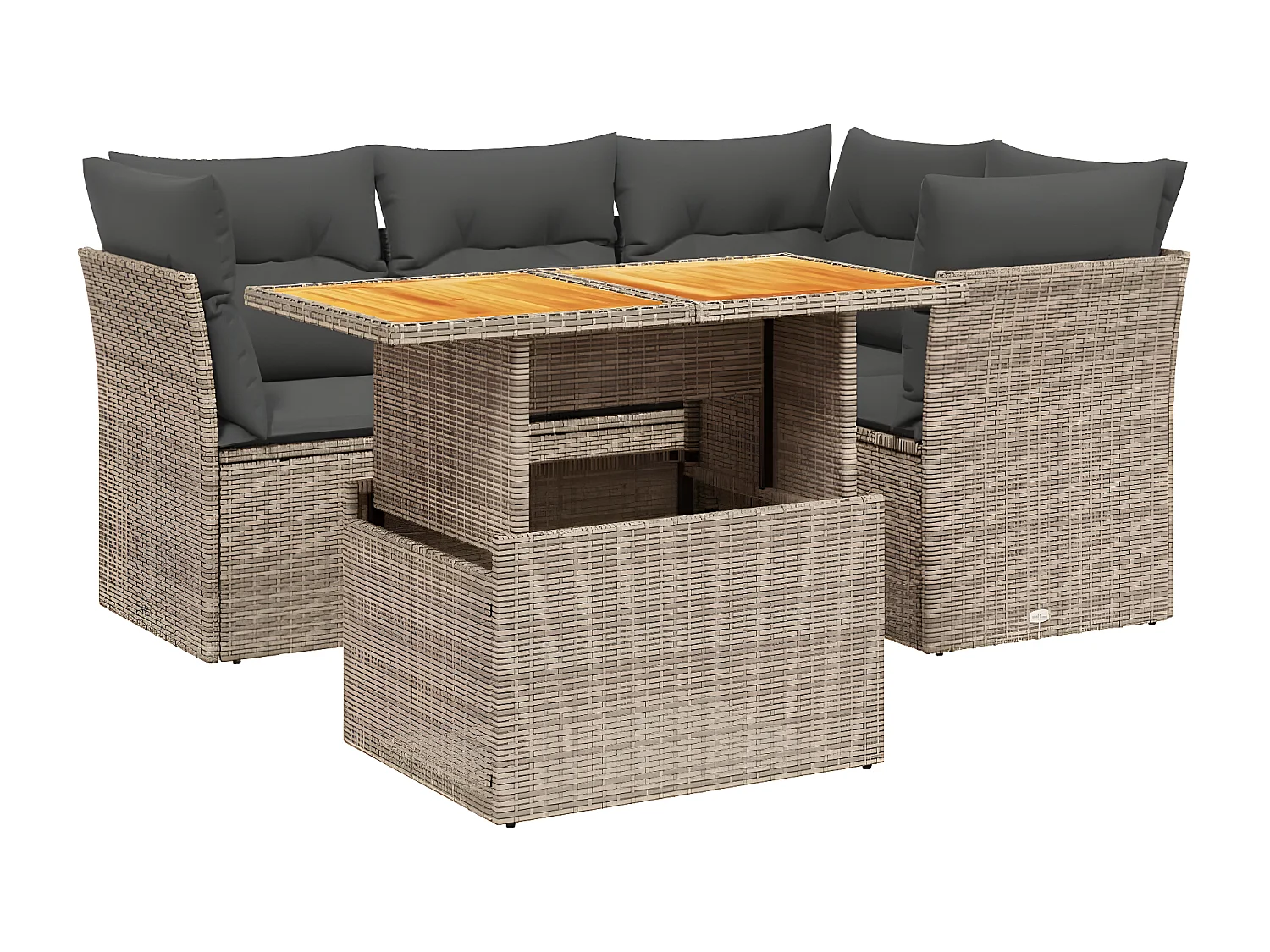 Salon de jardin 5 pièces avec coussins gris résine tressée