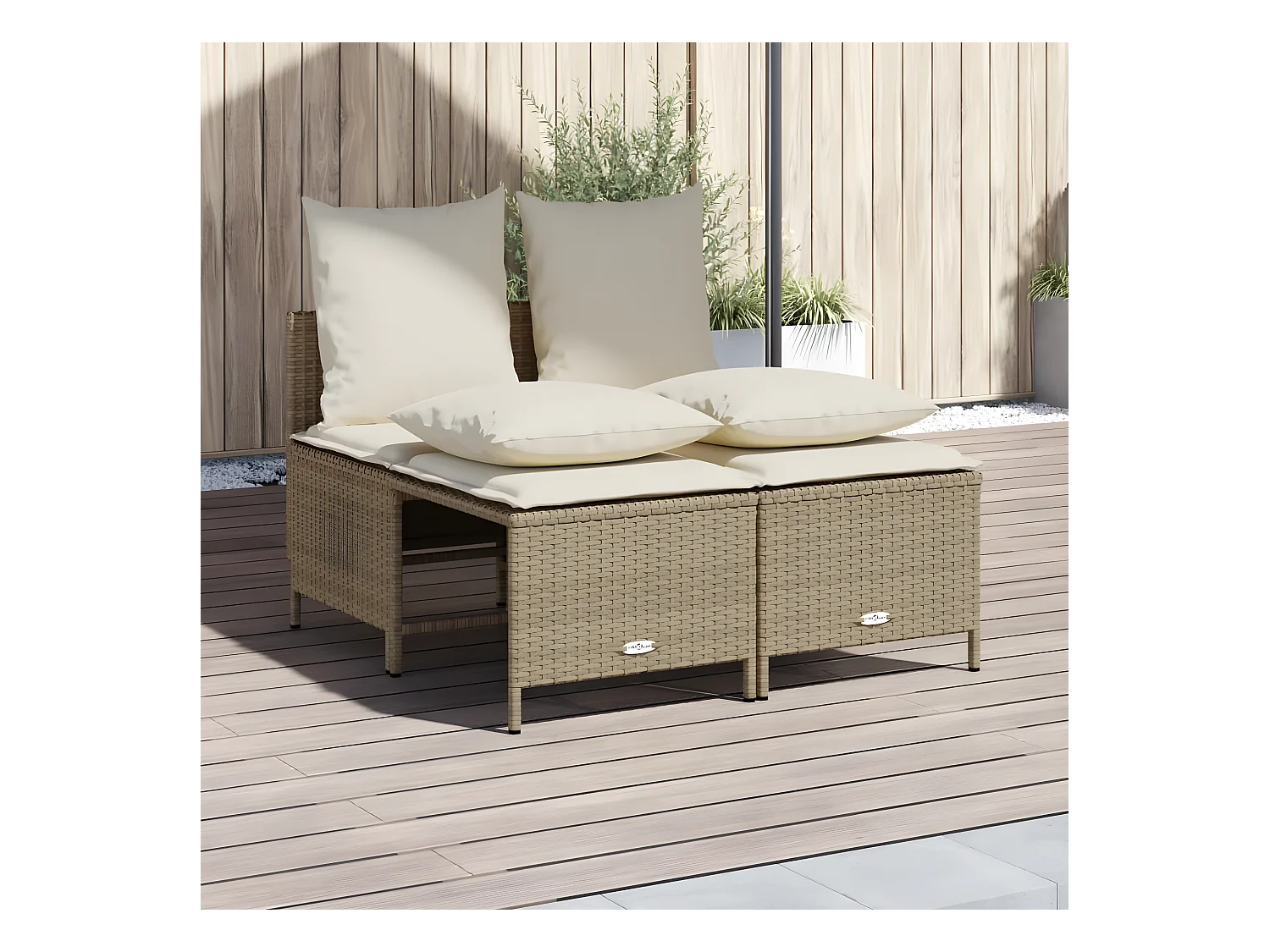 4-delige Loungeset met kussens poly rattan beige