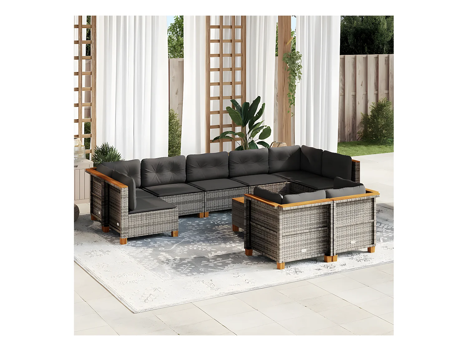 Salon de jardin avec coussins 10 pièces gris résine tressée