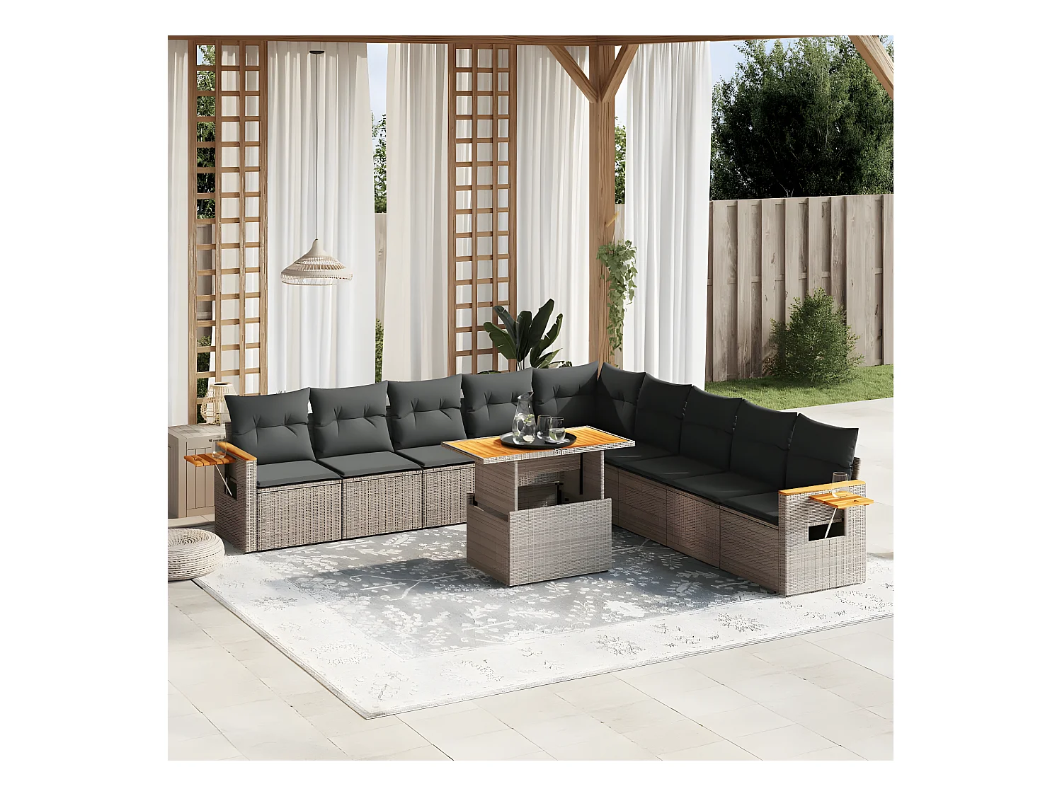 11-delige Loungeset met kussens poly rattan grijs