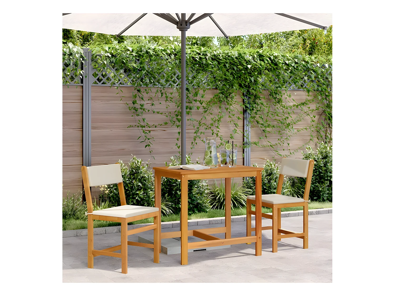 Ensemble de balcon avec coussins 3 pièces bois massif d'acacia