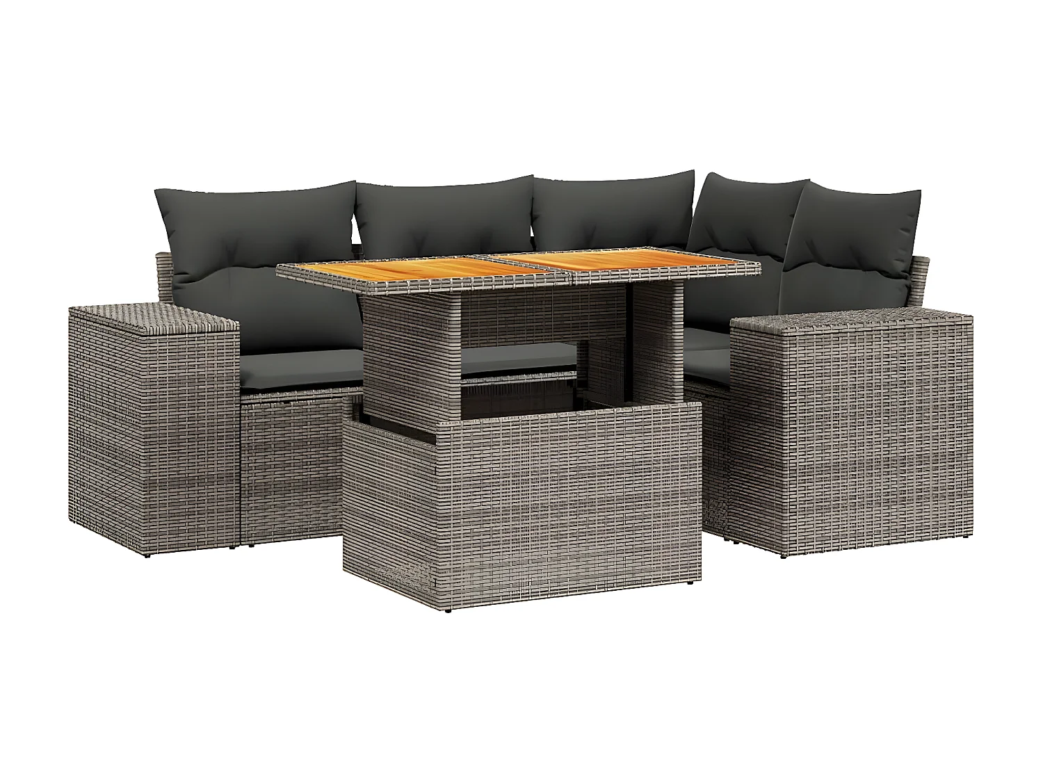 Salon de jardin 5 pièces avec coussins gris résine tressée