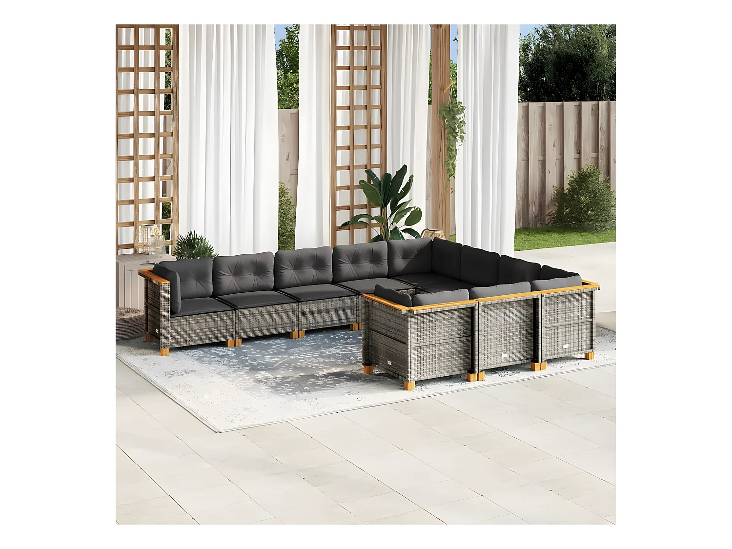 10-delige Loungeset met kussens poly rattan grijs