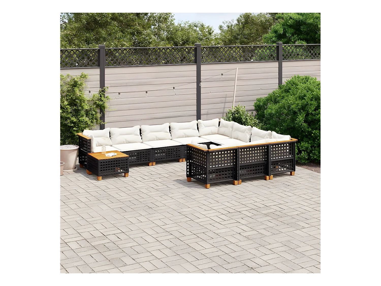Salon de jardin 11 pièces avec coussins noir résine tressée