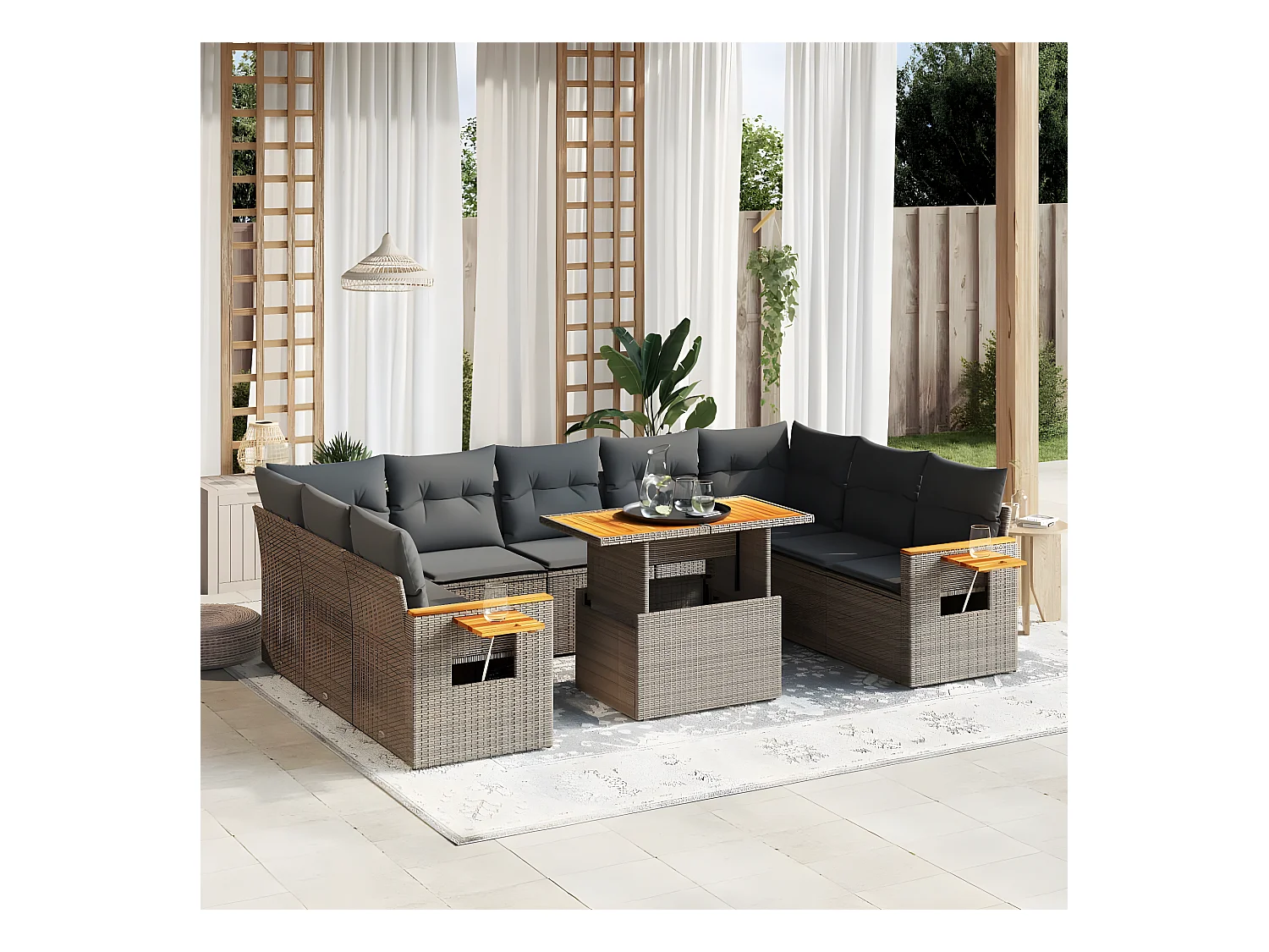 11-delige Loungeset met kussens poly rattan grijs