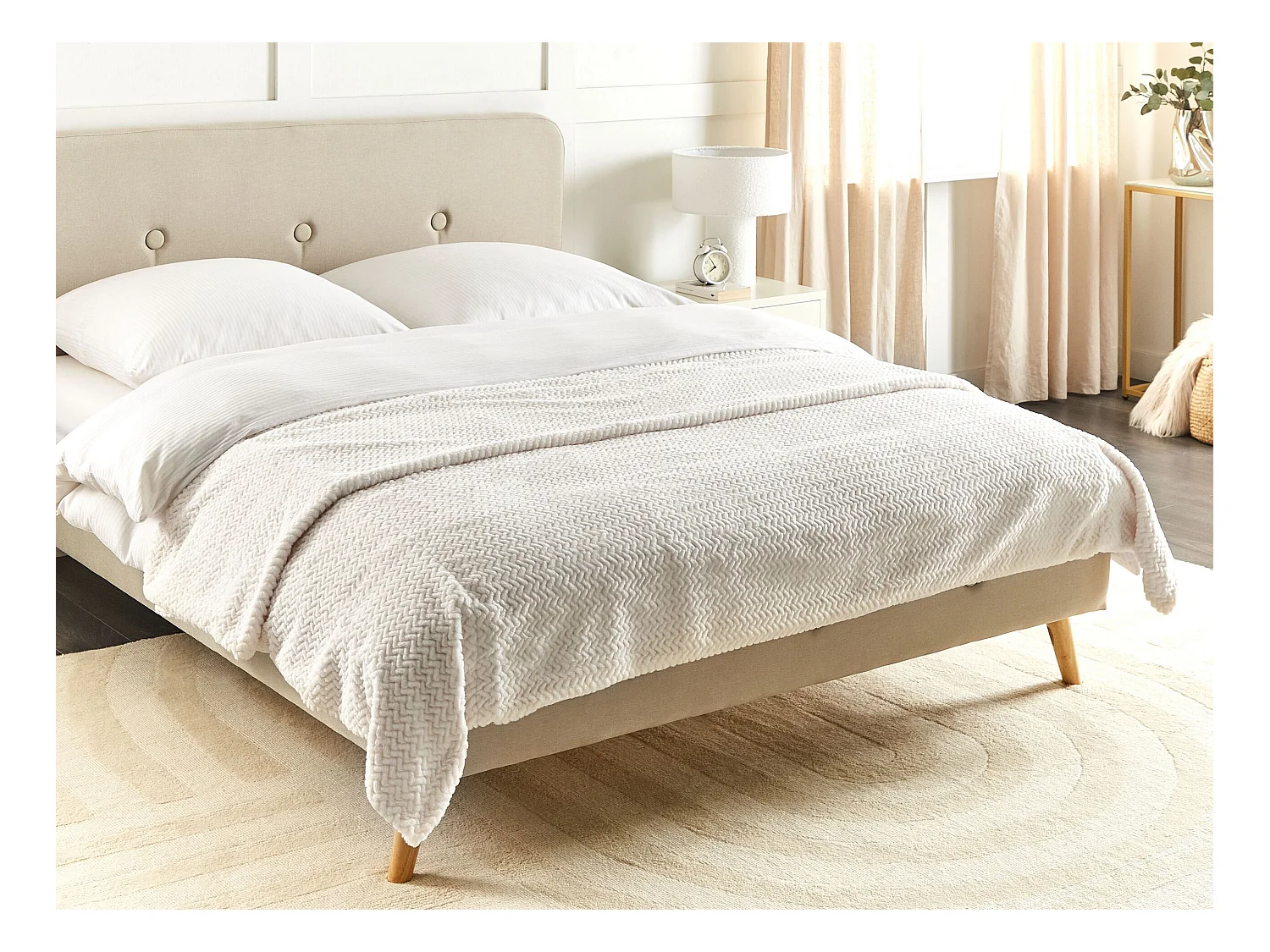 Decke Felloptik creme weiß rechteckig 200x220 cm strukturiert Surmi