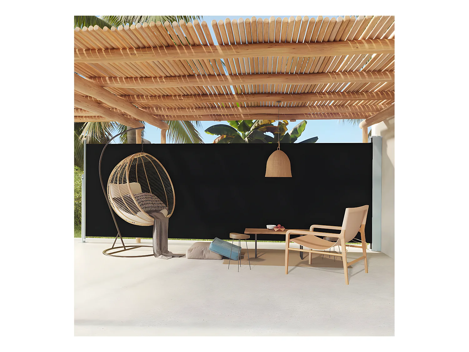 Toldo lateral retráctil de jardín negro 180x600 cm