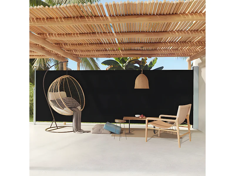 Auvent latéral rétractable de patio 180x600 cm Noir