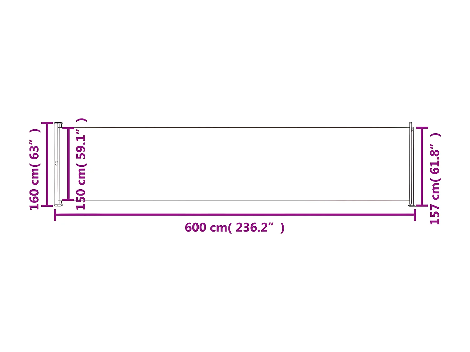 Auvent latéral rétractable de patio 160x600 cm Rouge