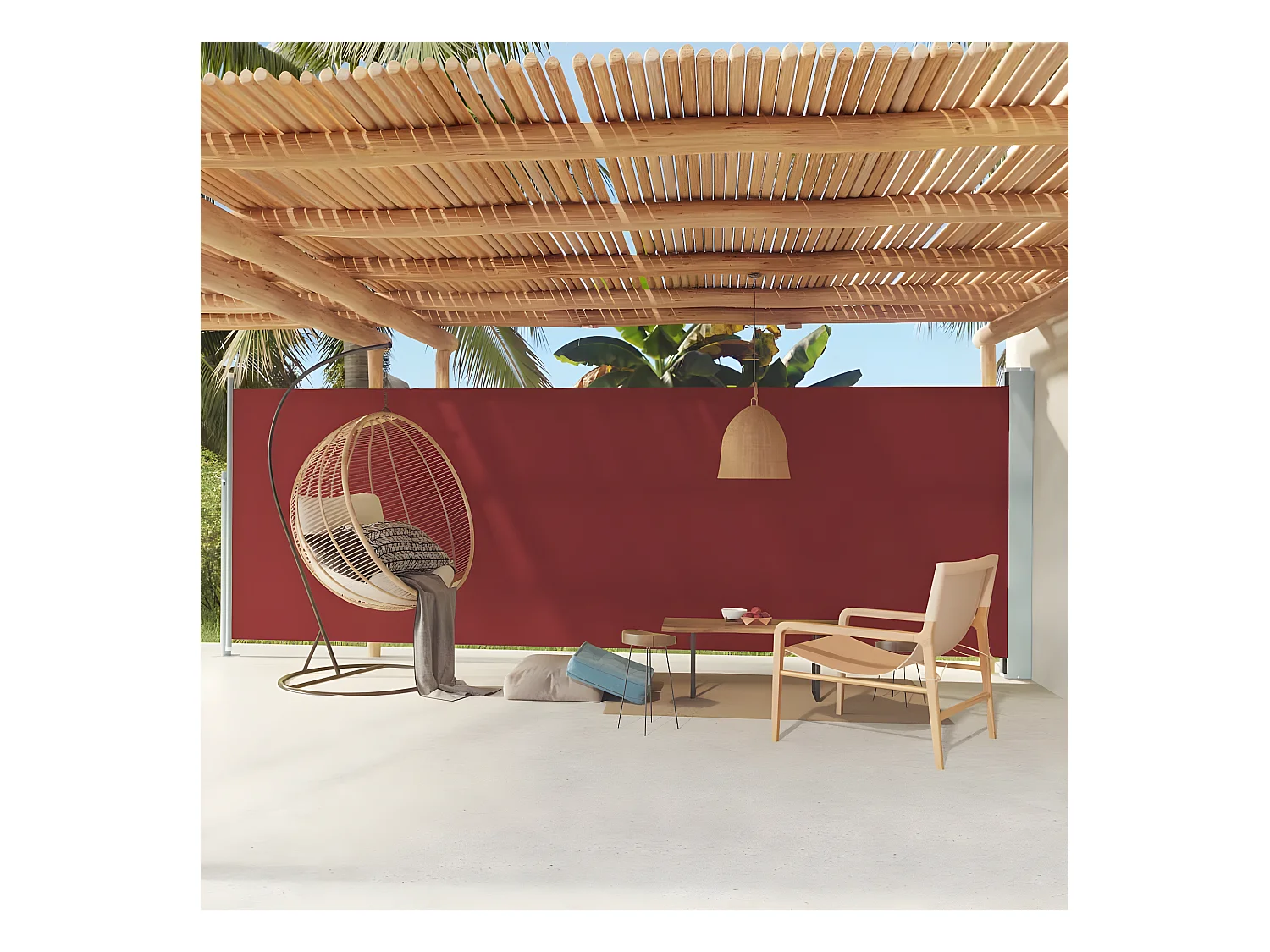 Toldo lateral retráctil de jardín rojo 180x600 cm