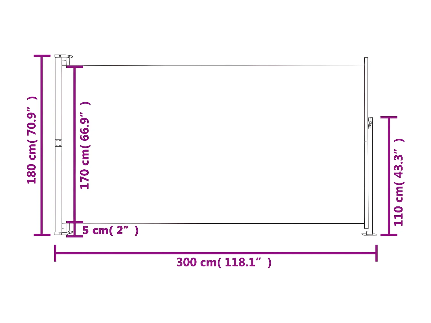Auvent latéral rétractable de patio 180x300 cm Rouge