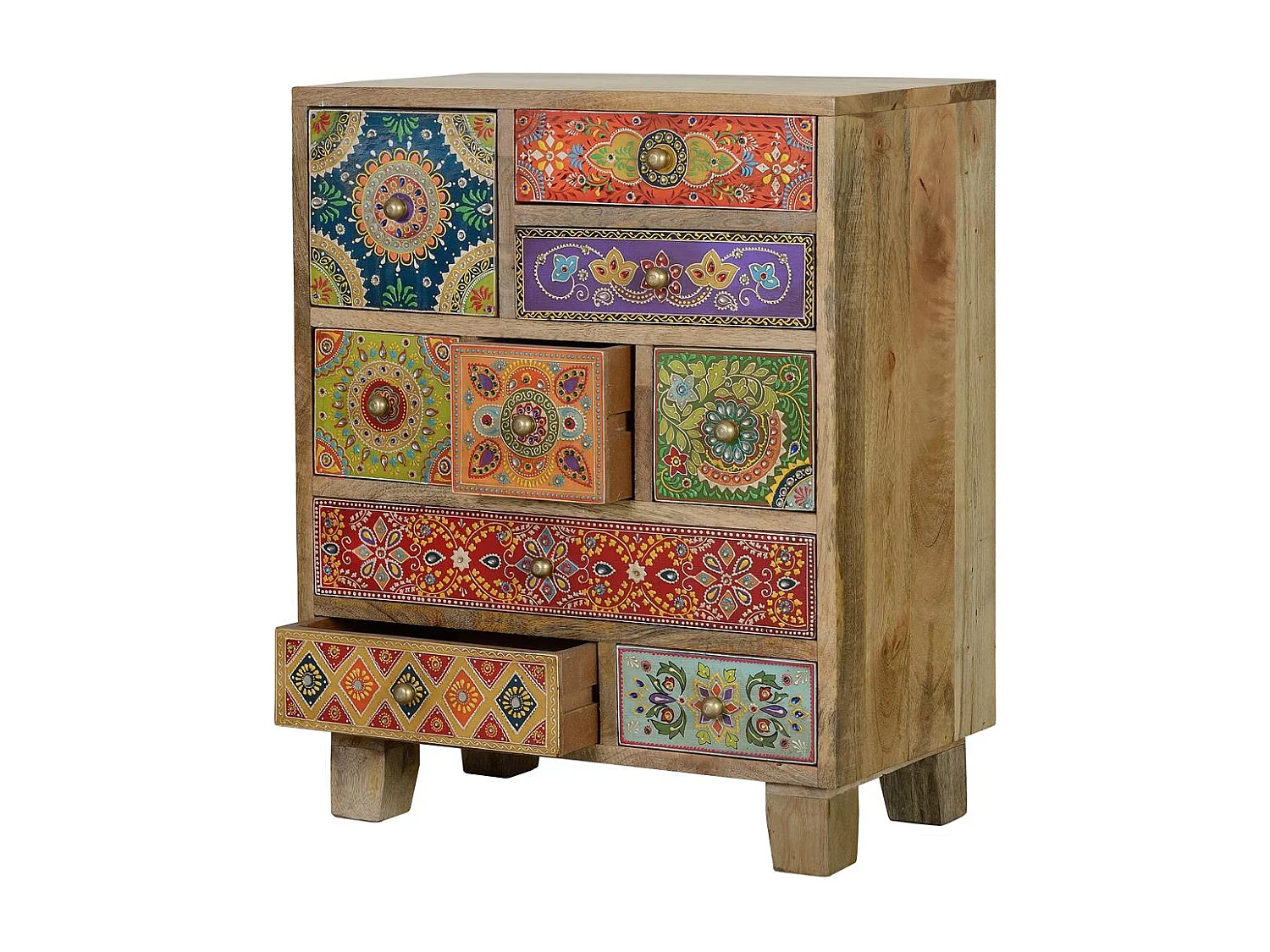 Tavolino da caffè in legno di mango multicolore dipinto a mano MULTICOLOR .63x30x52 Giner y Colomer