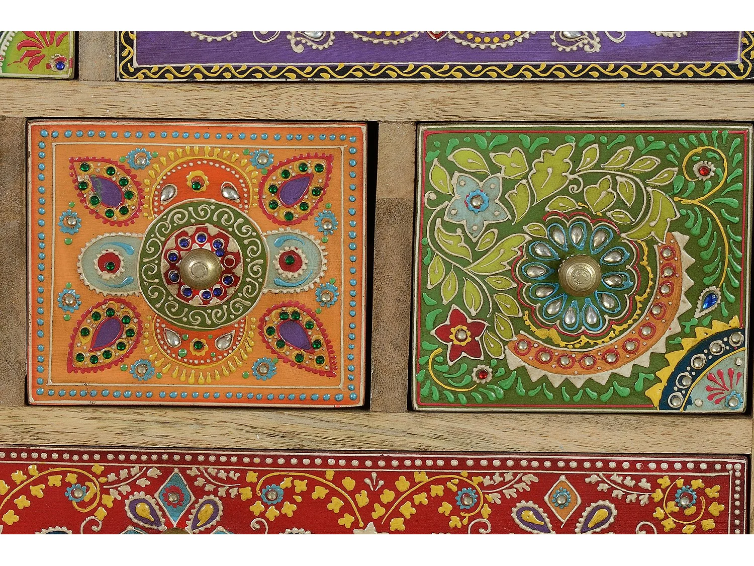 Tavolino da caffè in legno di mango multicolore dipinto a mano MULTICOLOR .63x30x52 Giner y Colomer