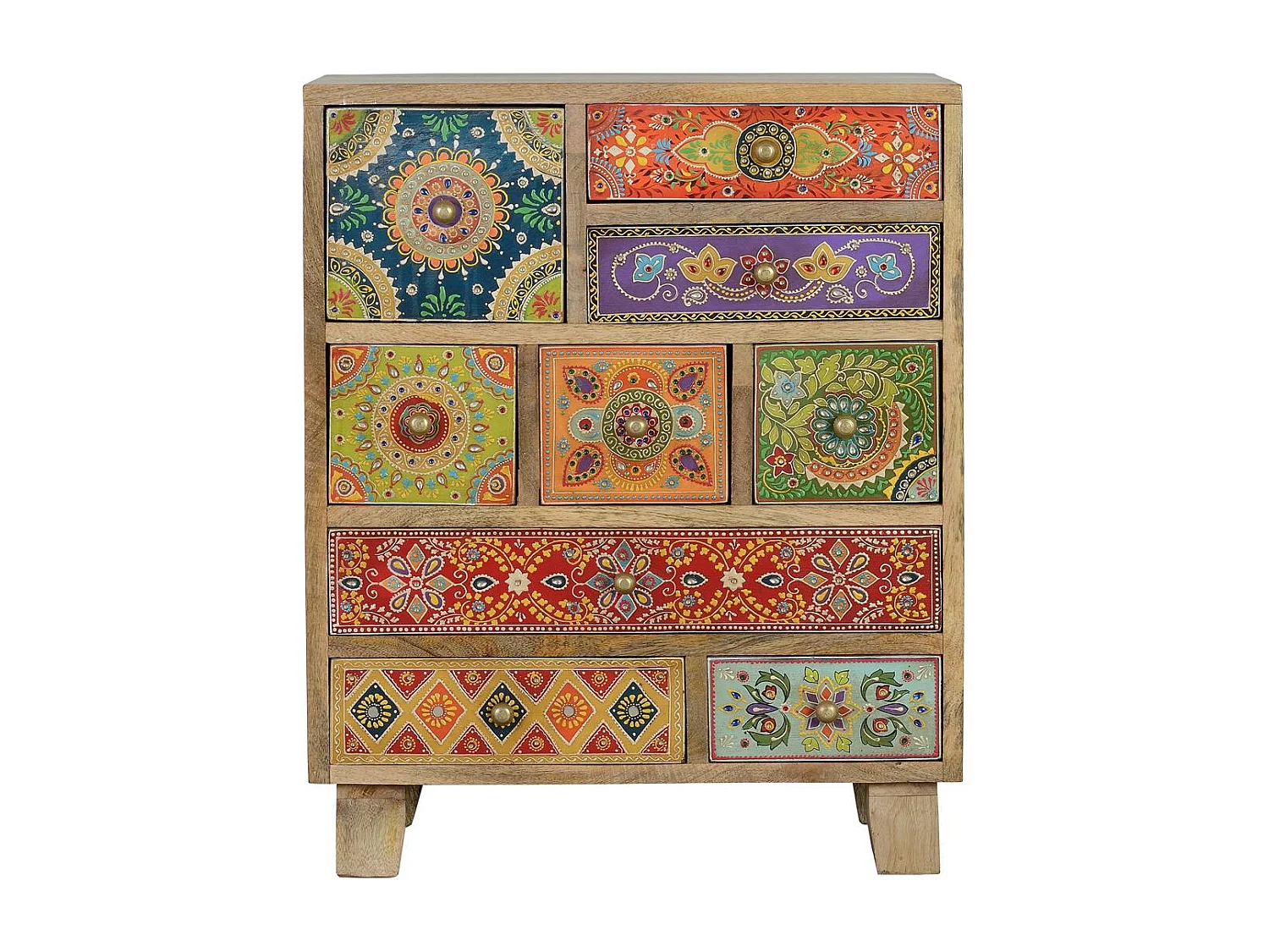 Table basse multicolore en bois de manguier peinte à la main