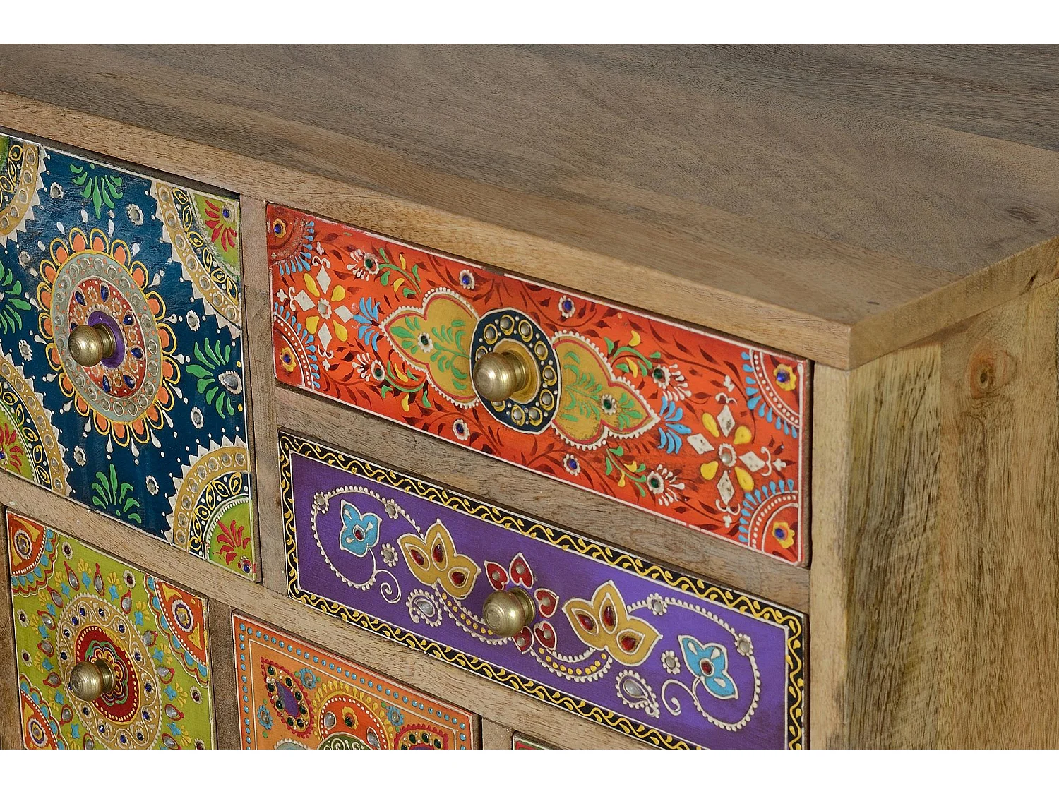 Table basse multicolore en bois de manguier peinte à la main