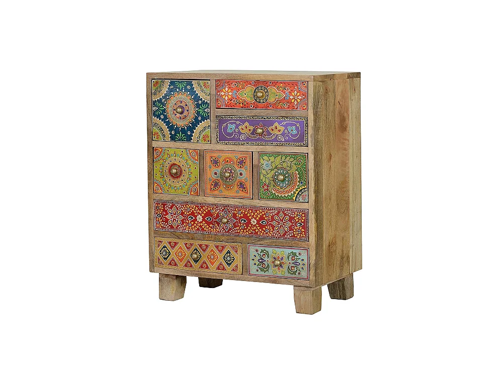 Table d'appoint en bois de manguier 52 cm, style ethnique Bojho - 63 x 52 x 30