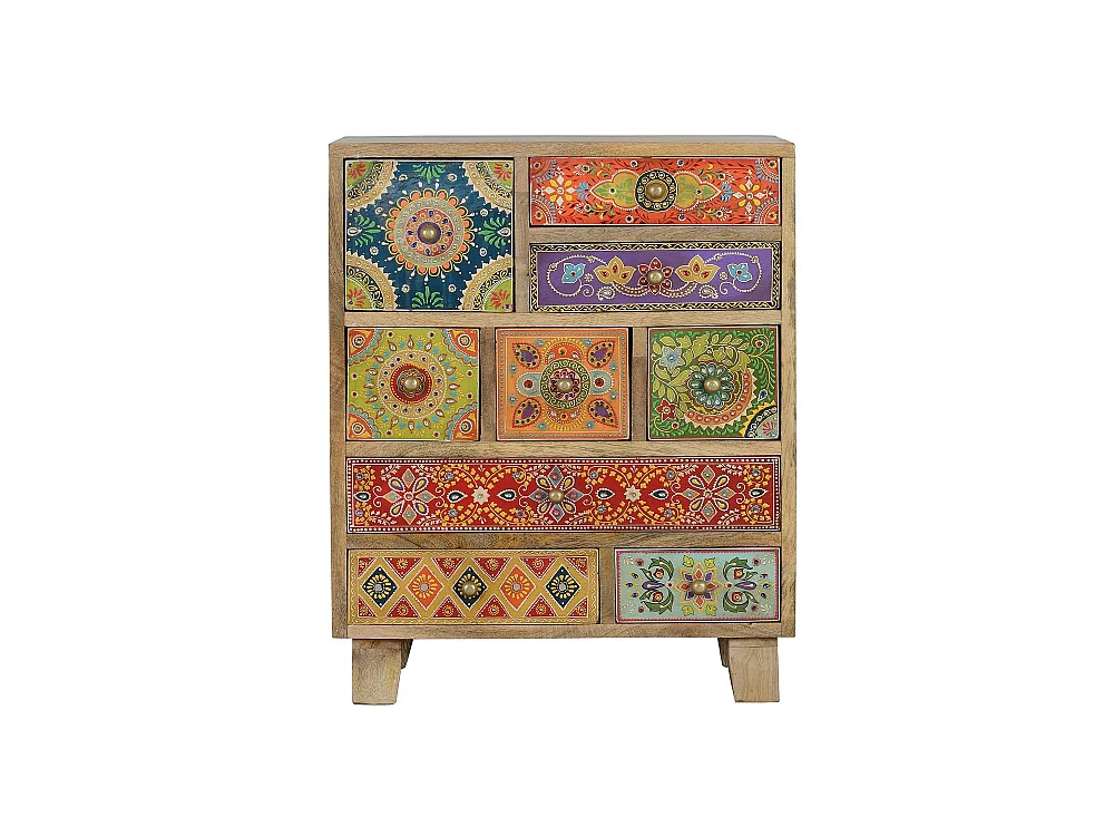 Table d'appoint en bois de manguier 52 cm, style ethnique Bojho - 63 x 52 x 30