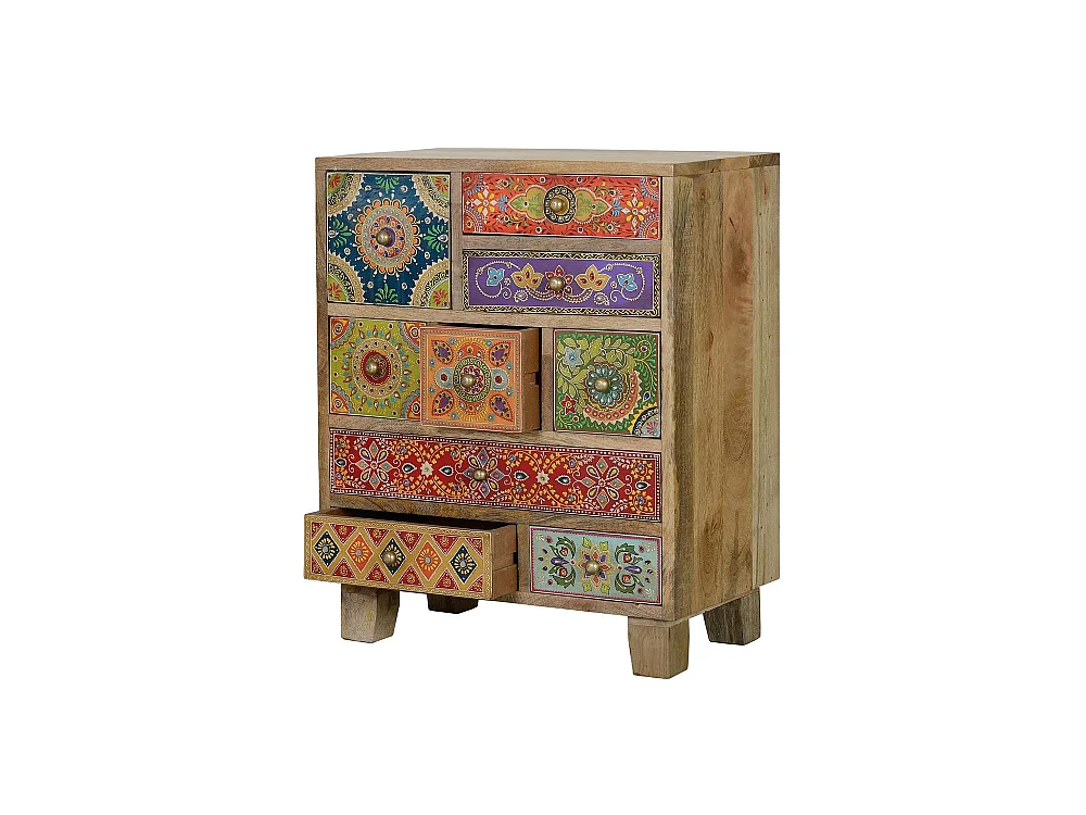 Table d'appoint en bois de manguier 52 cm, style ethnique Bojho - 63 x 52 x 30