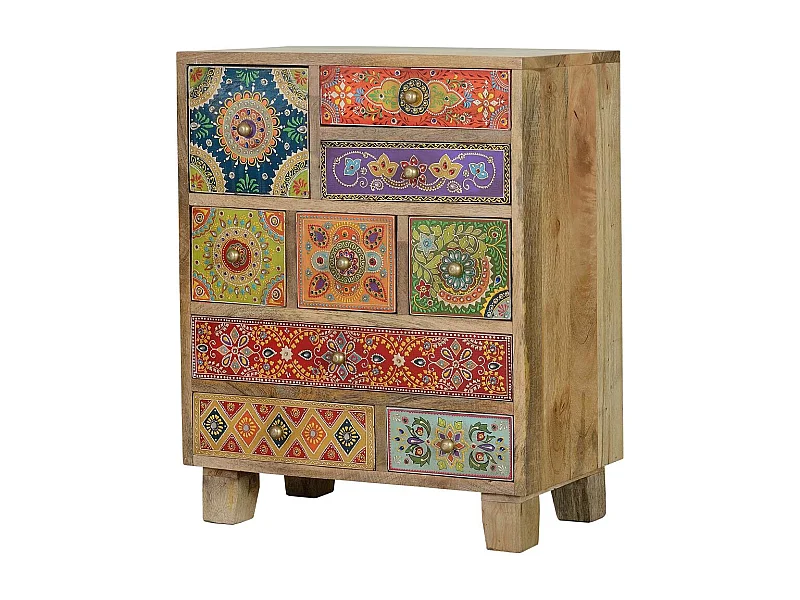 Mesita en madera de mango pintado a mano multicolor